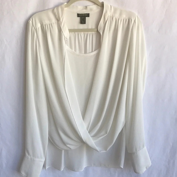 Cartise Tops - Cartise cream silky semi-sheer high-low crossover blouse, size 6
